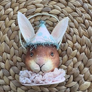 Bethany Lowe Pink Round Paper Bunny Nic Knack Small Easter Container